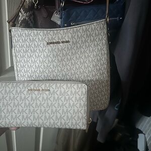 Michael Kors Cream Signature Shoulder Bag and Wallet